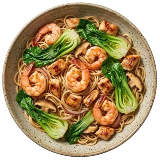Shrimps & chicken with noodles